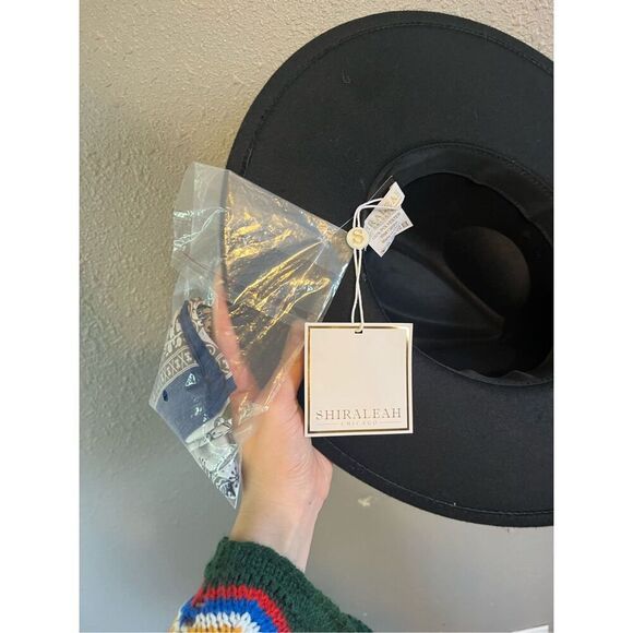 Shiraleah NWT Clyde Black Wide Brim Hat With Scarf - Picture 3 of 5